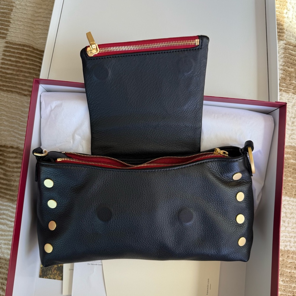 Hammitt Black Leather Shoulder Bag with Gold Studs - Picture 6 of 7